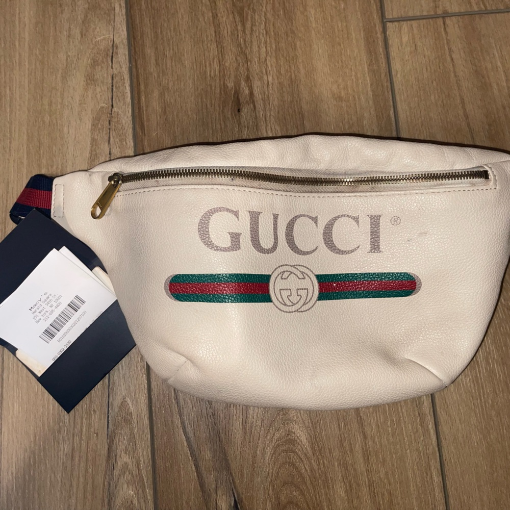 Gucci Off-White Belt Bag with Red and Green Stripes